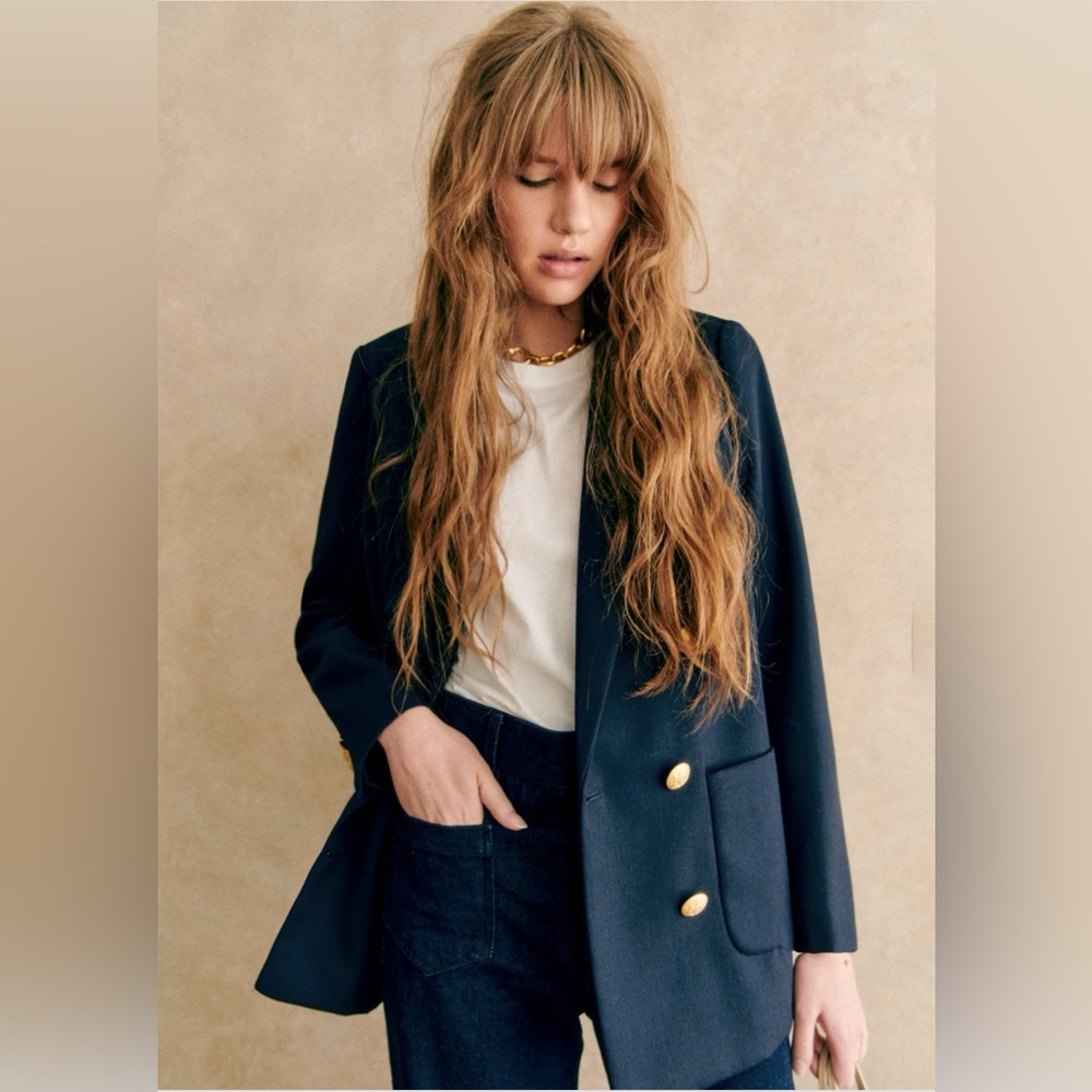 NWOT Sezane Navy Blazer with Gold Buttons